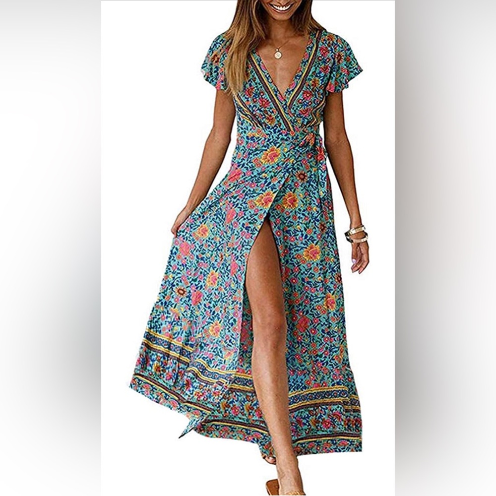 Womens wrap maxi dress